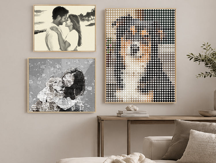 Framed personalized wall art in a warm home interior for Photo Guide CTA