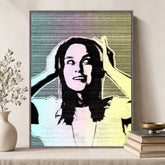 Custom halftone vintage wall art with retro dot patterns created from a personal photo.